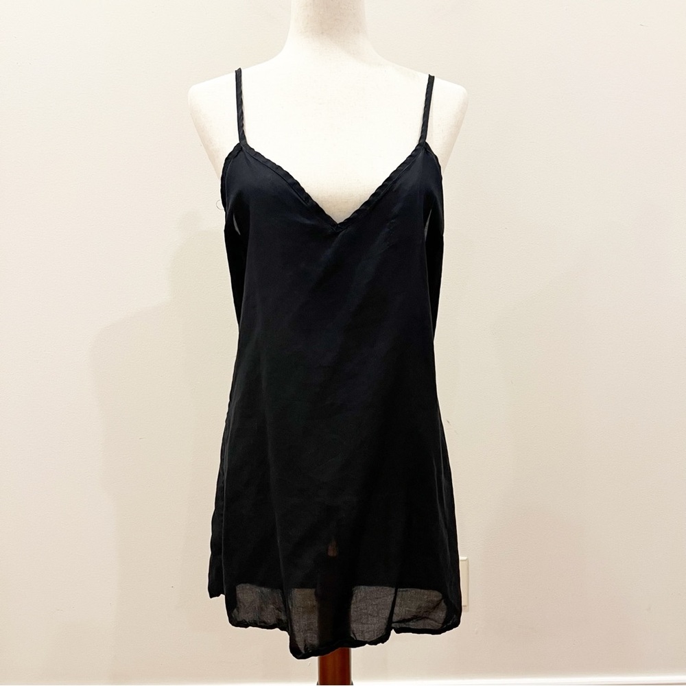 Farm Rio Plantage Slip Dress Medium Black Sleeveless Mini Viscose Semi Sheer